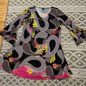 Kaari Blue Retro bell sleeve dress size OX EUC